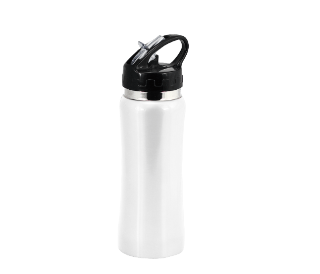 Stainless steel drink bottle with straw 580ml - Silver