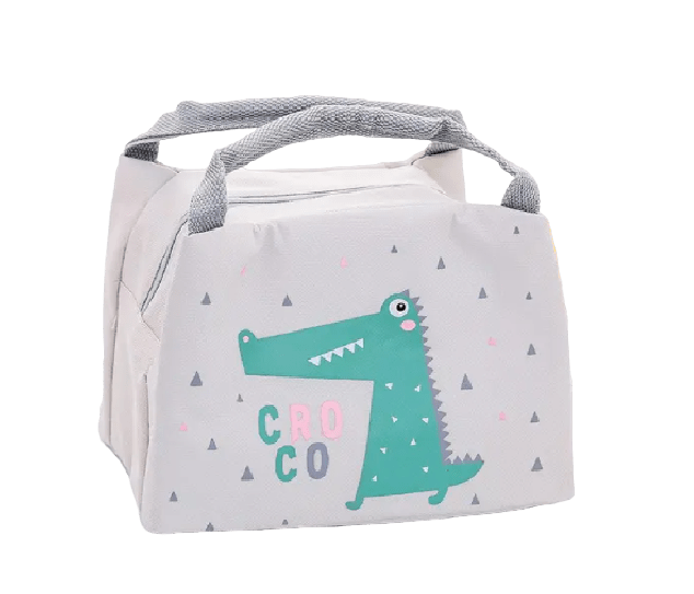 Kid Cooler Lunch Bag with Insulation - Grey Crocodile Design. Includes 2 x Mini Freezer Blocks