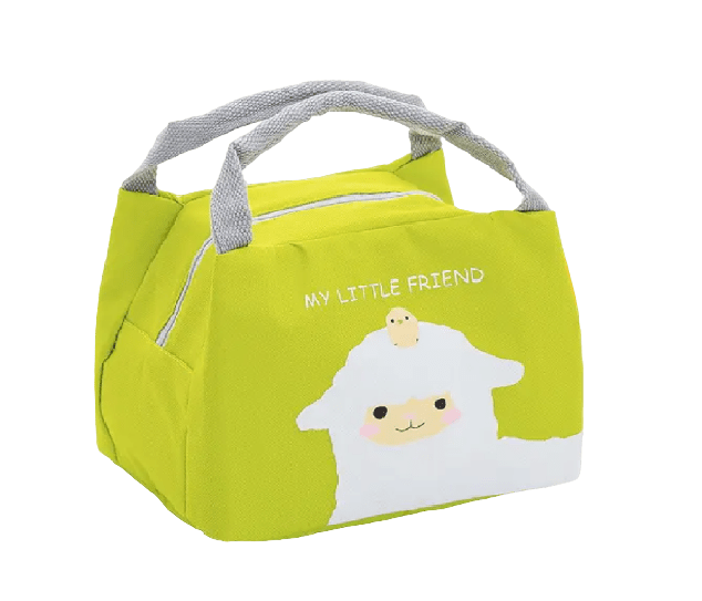 Kid Cooler Lunch Bag with Insulation - Green Sheep Design. Includes 2 x Mini Freezer Blocks