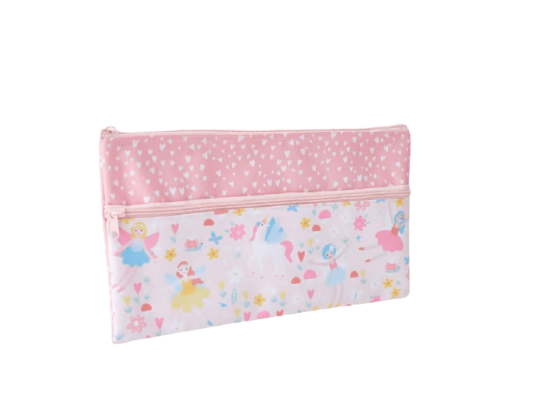 Large pink pencil case with fairies print