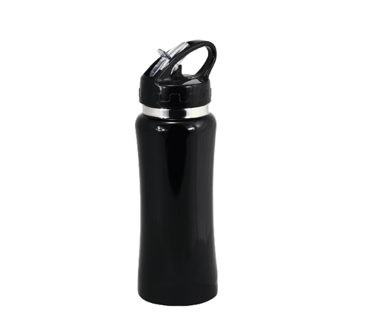 Stainless steel drink bottle with straw 580ml - Black