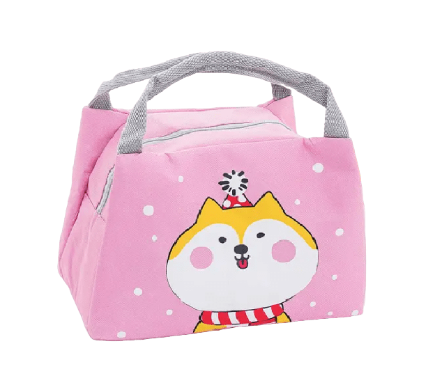 Kid Cooler Lunch Bag with Insulation - Pink Dog Design. Includes 2 x Mini Freezer Blocks